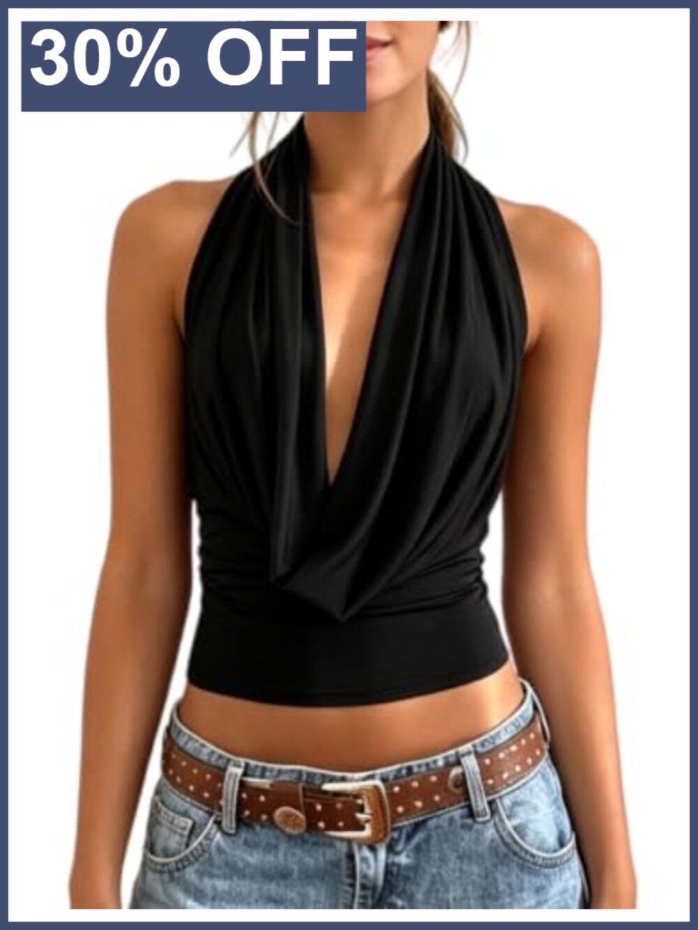 UAURORAO Women's Cowl Neck Halter Top Draped Backless Going Out